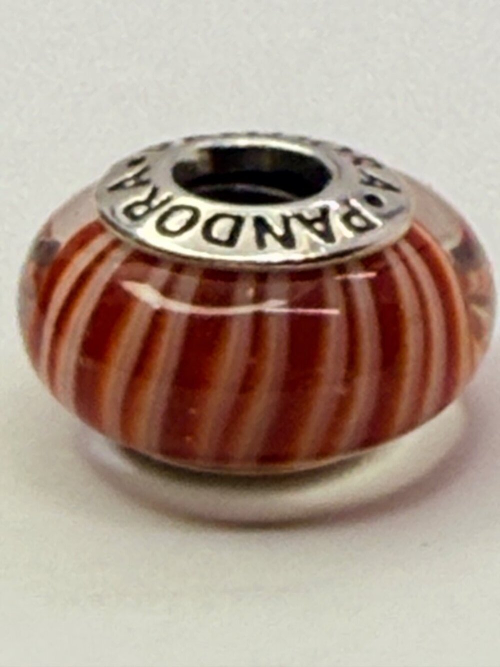 Pandora Sterling Silver Red & White Striped Murano Glass Charm